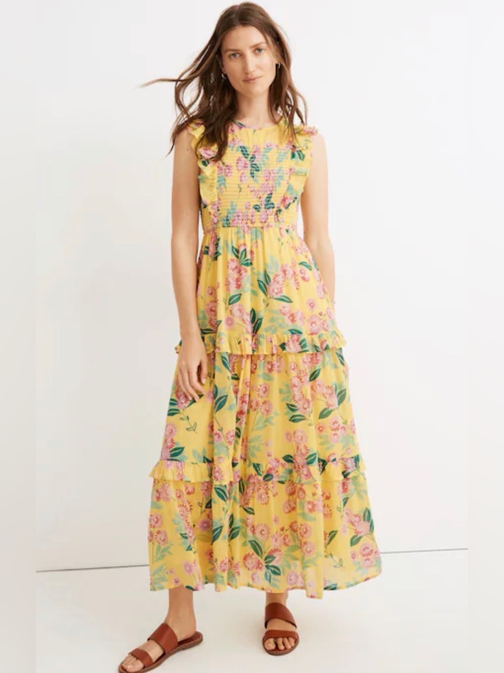 Banjanan iris smocked maxi dress yellow floral size extra small